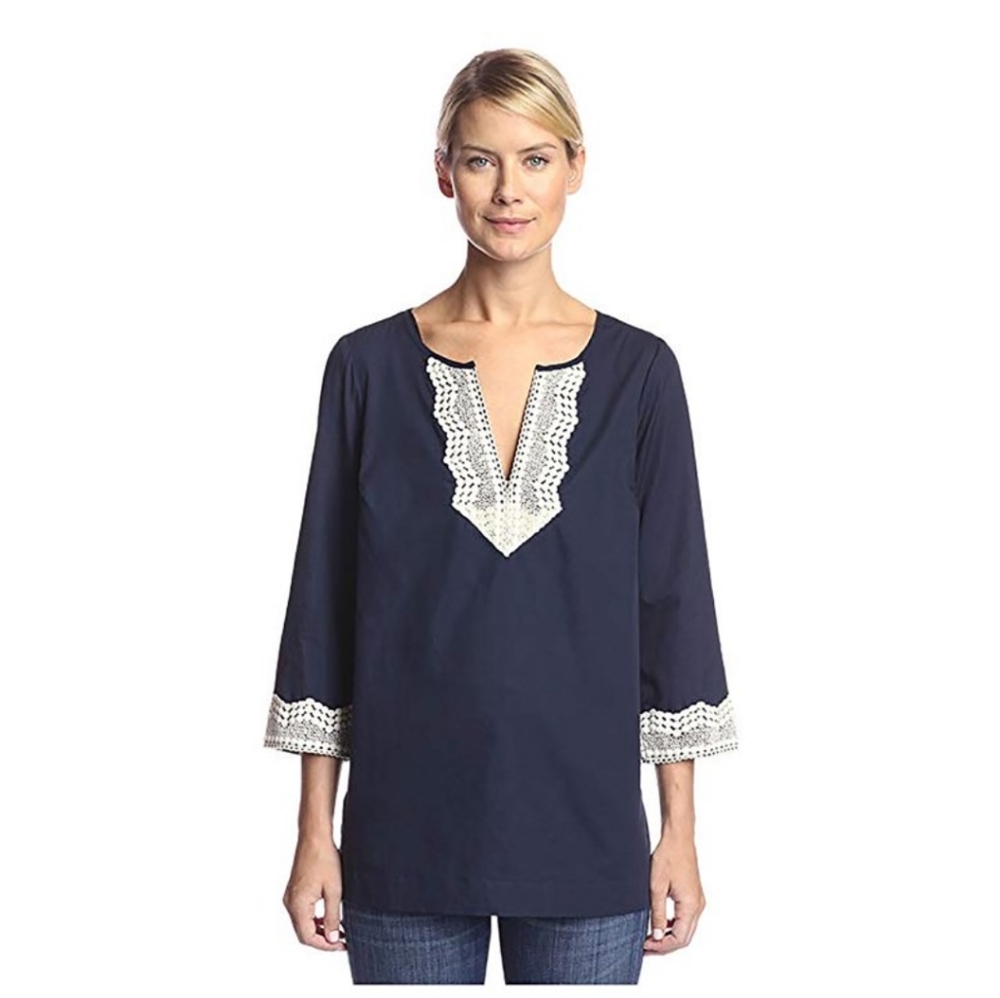 NYDJ Washed Indigo Embellished Tunic, Sz S L